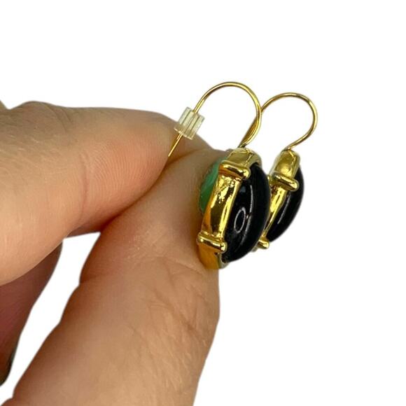 Monet Vintage Black Onyx Cabochon French Hook Earrings - Picture 6 of 6